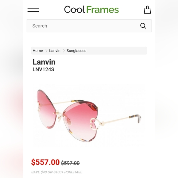 Lanvin Sunglasses Heart Rose Metal Butterfly Rimless Oversized LN124S 67-16-140 - Picture 2 of 14